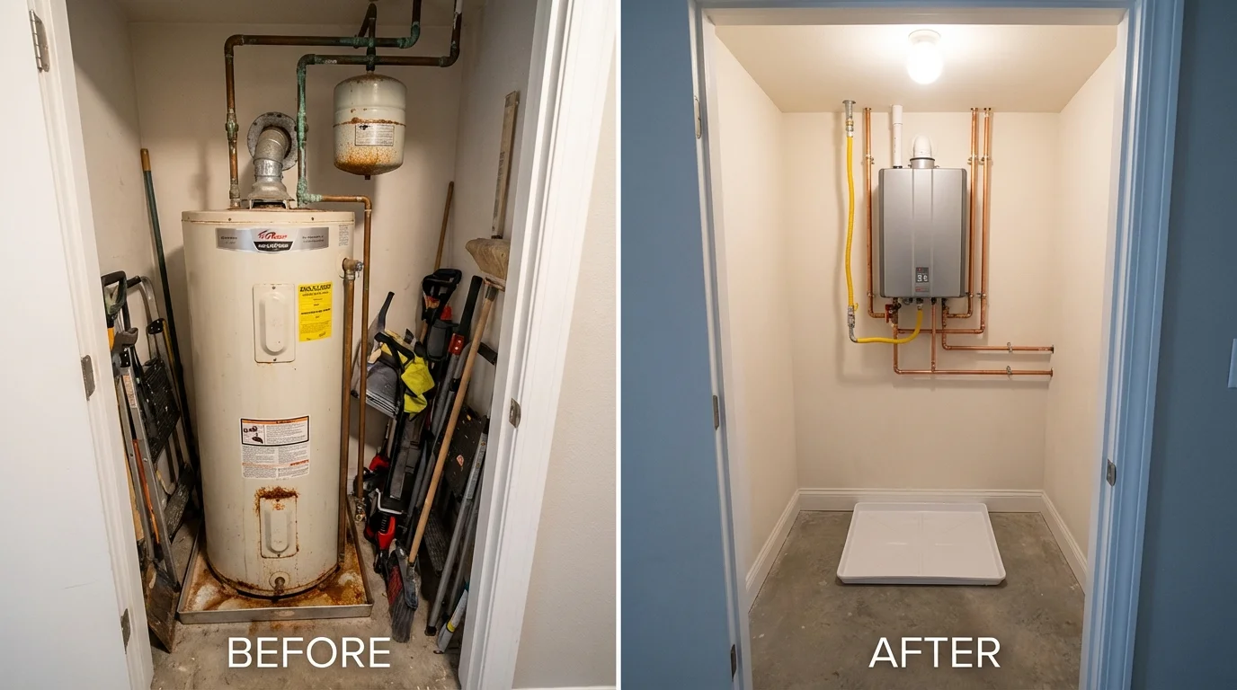 Tank water heater versus wall-mounted tankless unit comparison for Kensett, AR homeowners