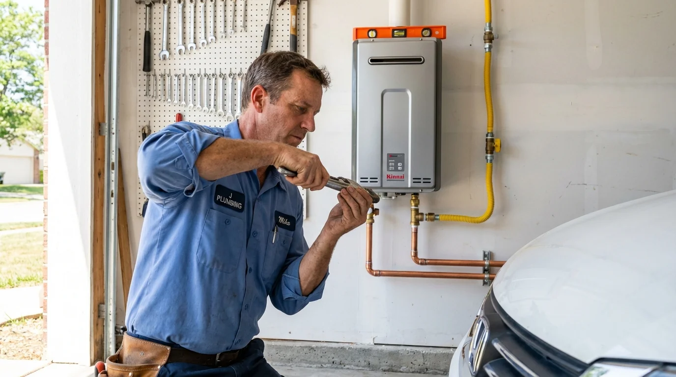 Tankless water heater installation by a Johns Plumbing LLC plumber in Kensett